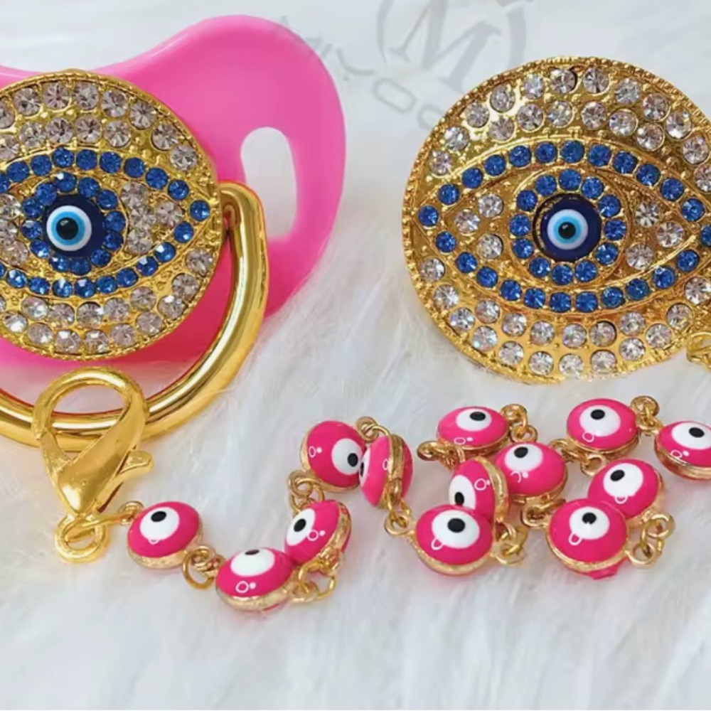 Gold Evil Eye Keychain and Pink Charms
